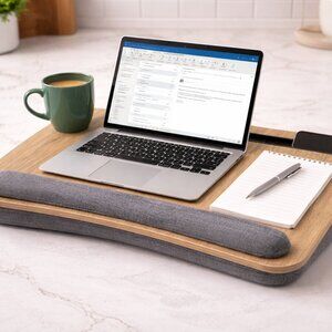 HUANUO Portable Laptop Desk with Pillow Light Brown Woodgrain fits up to 17”